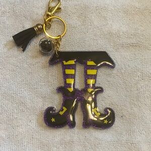 Witch Legs Keychain with Purple Glitter and Yellow Stripes